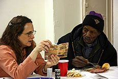 Linda sharing at a rescue mission